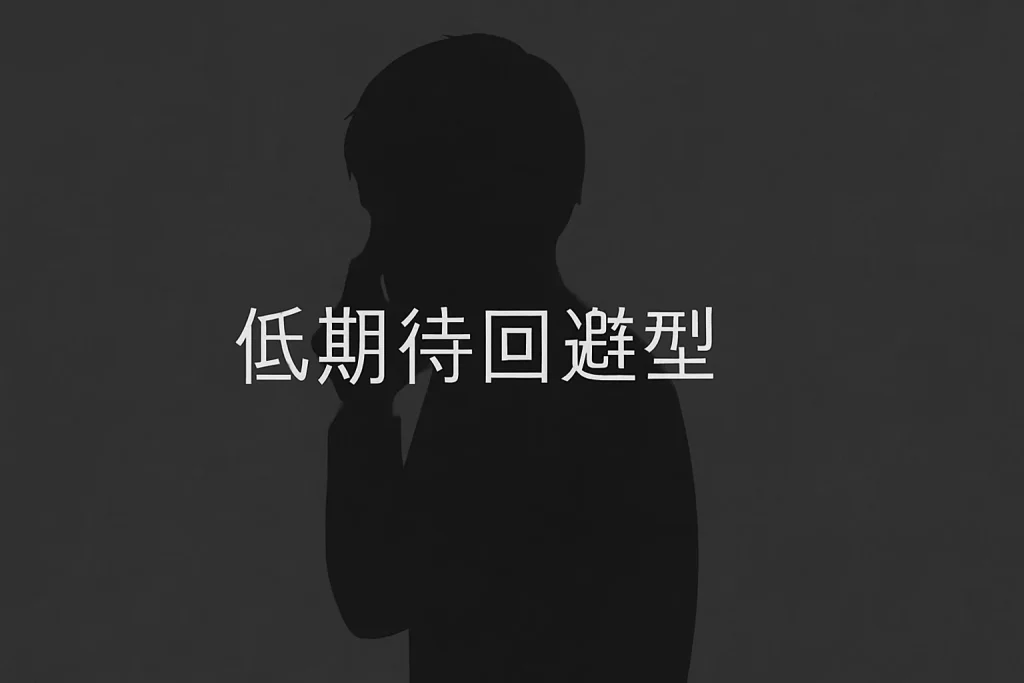 理想を避けてしまう心理を表した暗めの背景と人物（低期待回避型）