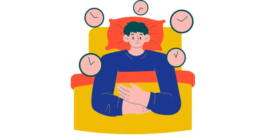 深夜に目を覚ます人のシルエット、不規則な睡眠を象徴