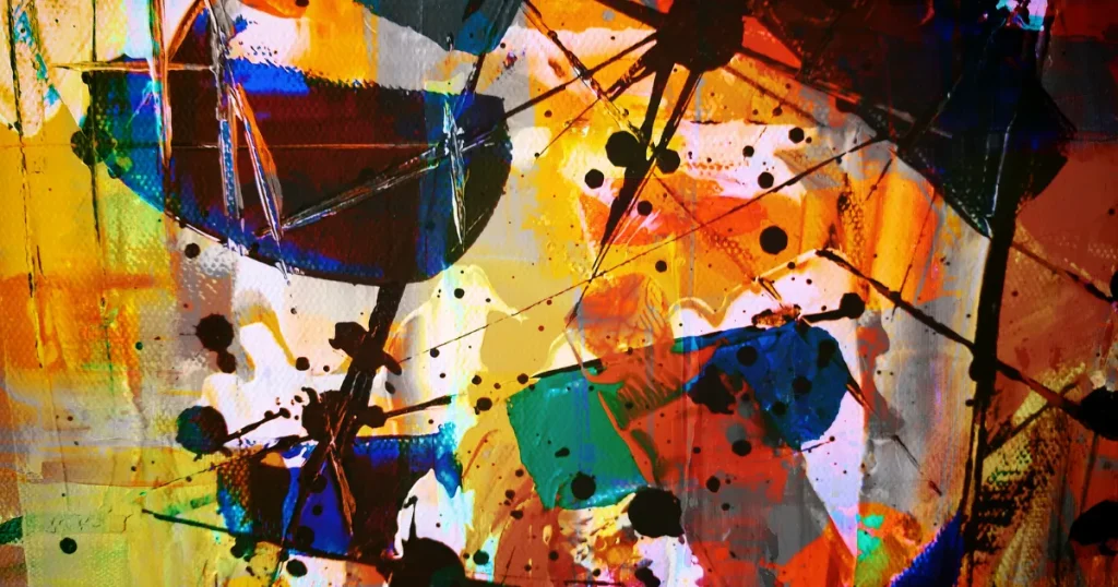 飛び散るペイントのアートワークとモダンな絵画、創造性と革新を象徴